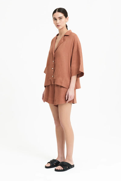 Lounge Linen Shirt- Terracotta