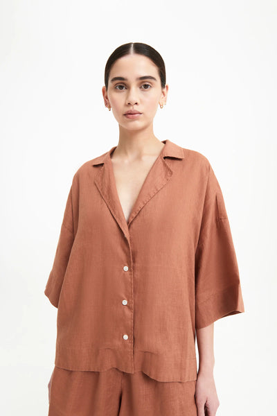 Lounge Linen Shirt- Terracotta