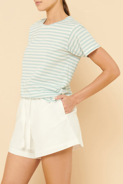 Harper Organic Crew Neck Tee- Lagoon Stripe