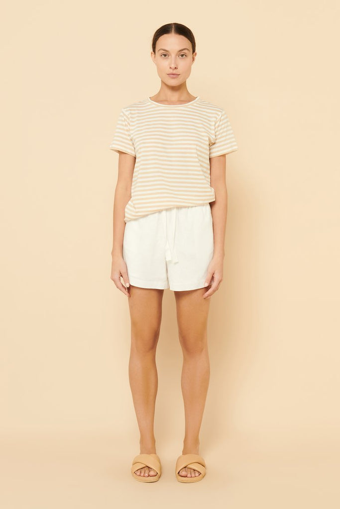 Harper Organic Crew Neck Tee- Latte Stripe