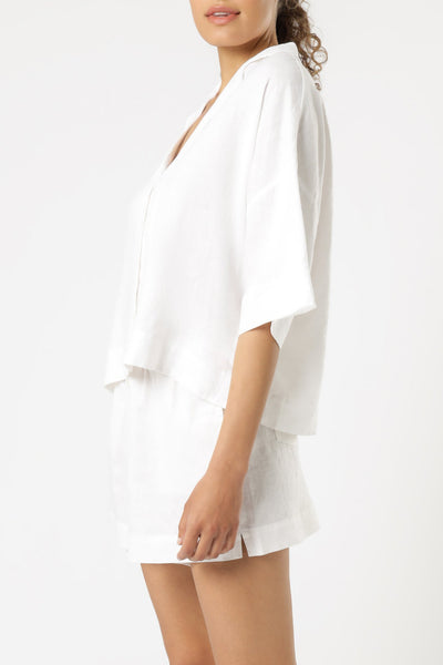 Nude Linen Lounge Shirt- White