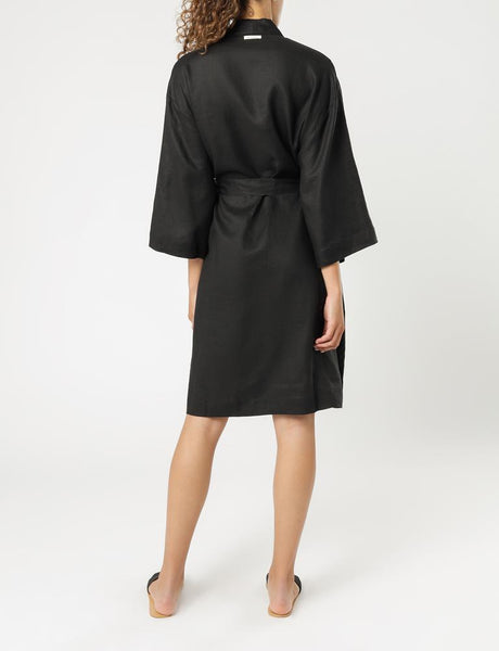 Nude Linen Lounge Robe- Black