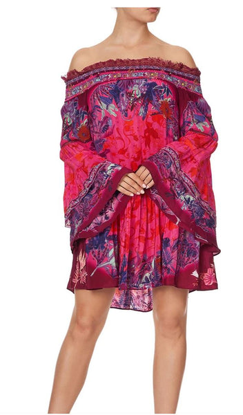 Off Shoulder Dress with Smocking - Tropic Of Neon