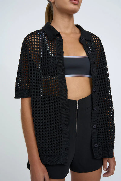 Picot Knit Shirt- Black