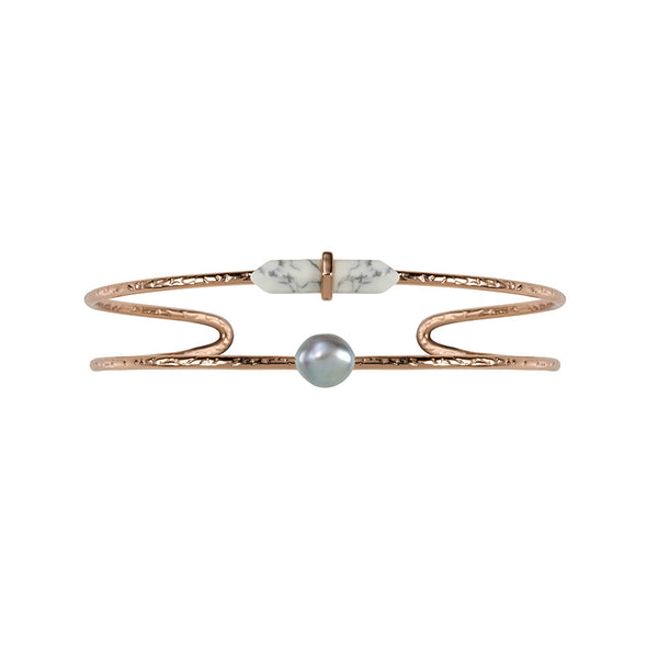 Parisian Dusk Double Cuff- White Howlite/ Rose Gold