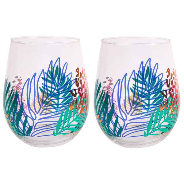 Stemless Cocktail Glasses- Electric Bloom