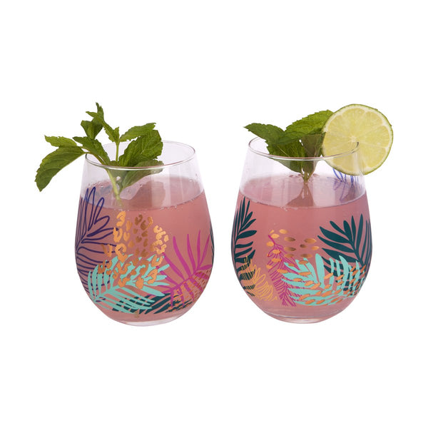 Stemless Cocktail Glasses- Electric Bloom