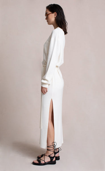 Liam Knit Polo Midi Dress- Ivory