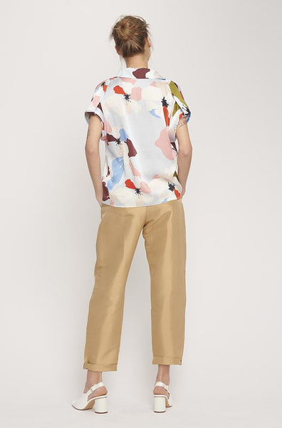 Drop Shoulder Silk Shirt- Flowers