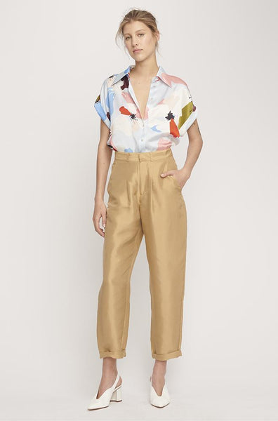 Drop Shoulder Silk Shirt- Flowers