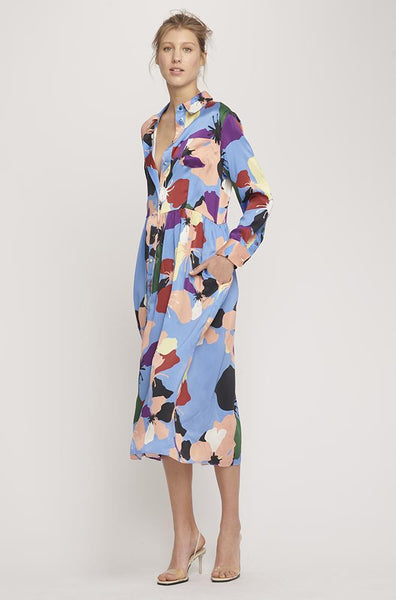 Long Button Front Silk Shirt Dress- Warhol