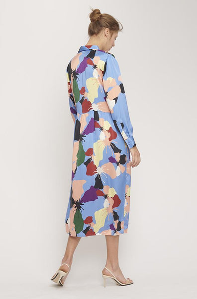 Long Button Front Silk Shirt Dress- Warhol