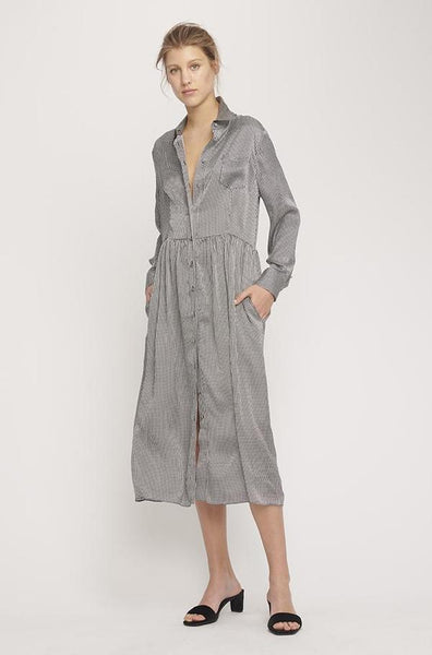 Long Button Front Shirt Dress- Houndstooth