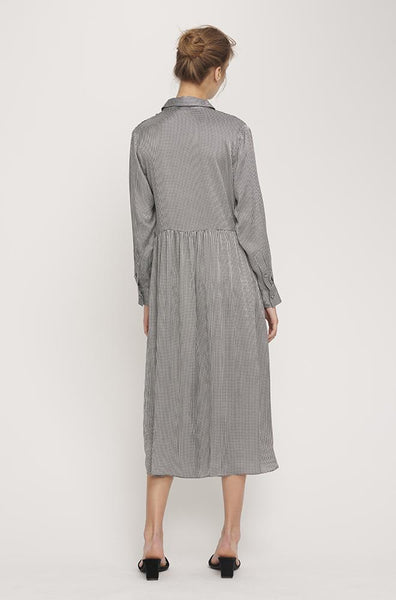 Long Button Front Shirt Dress- Houndstooth