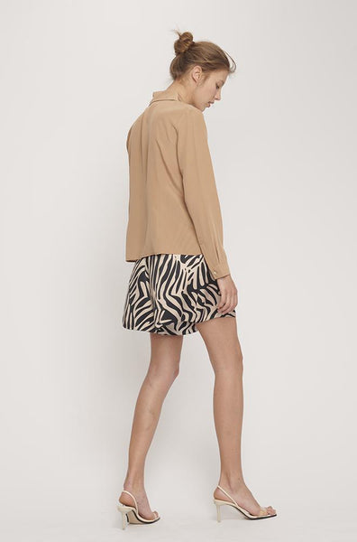 Sharp Collar Silk Shirt- Camel