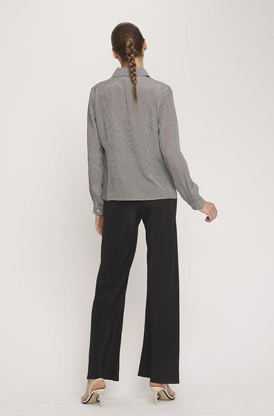 Sharp Collar Silk Shirt- Houndstooth