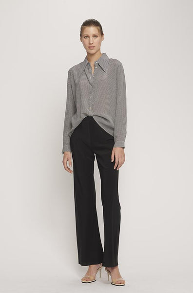 Sharp Collar Silk Shirt- Houndstooth