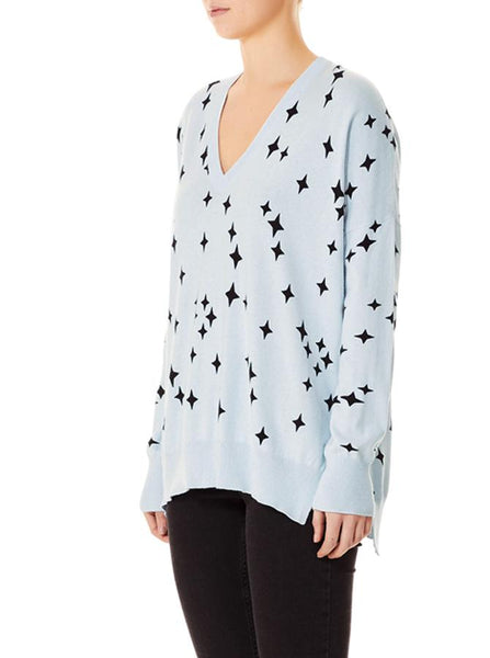 Sparkle V-Neck Sweater- Frost/ Black