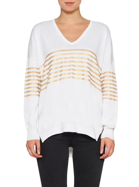 Spotting Stripes V-Neck- White/Gold