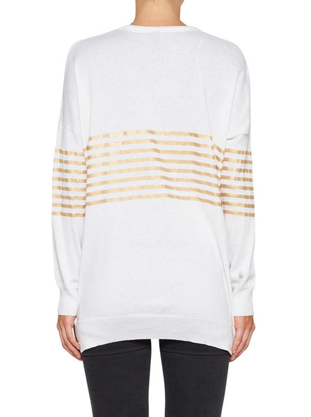 Spotting Stripes V-Neck- White/Gold
