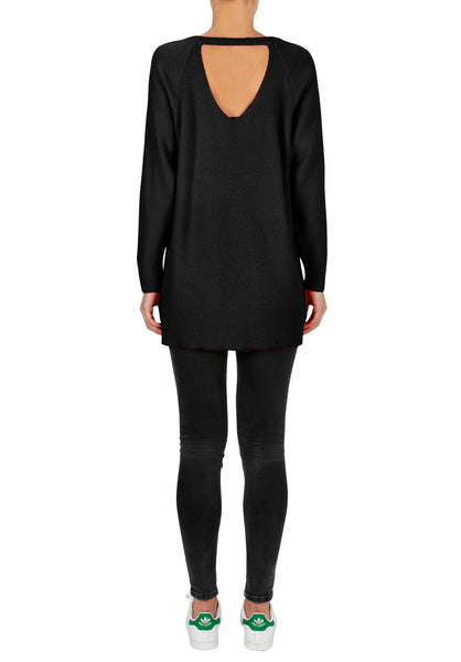 Superluxe Oversized Open Back Sweater- Black