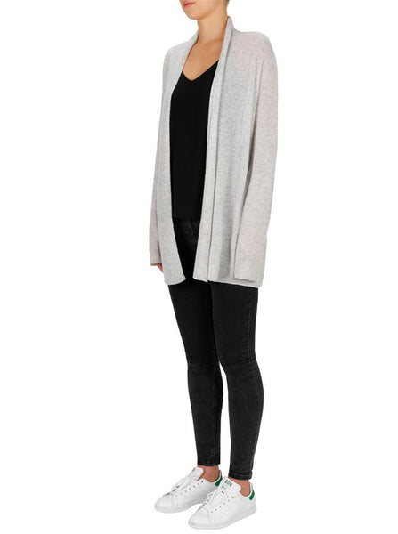 Superluxe Self Roll Neck Cardi- Grey Marle
