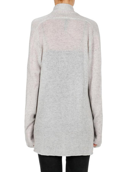 Superluxe Self Roll Neck Cardi- Grey Marle