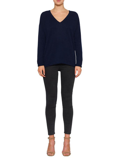 Superluxe Self Roll V-Neck- Navy