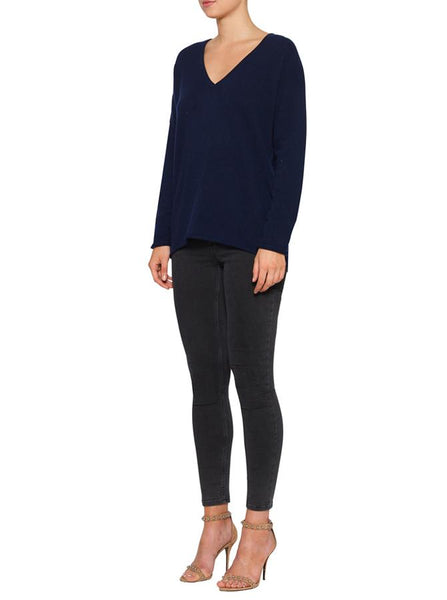 Superluxe Self Roll V-Neck- Navy