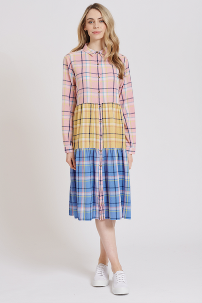 Hazel Dress- Peach Splice Check