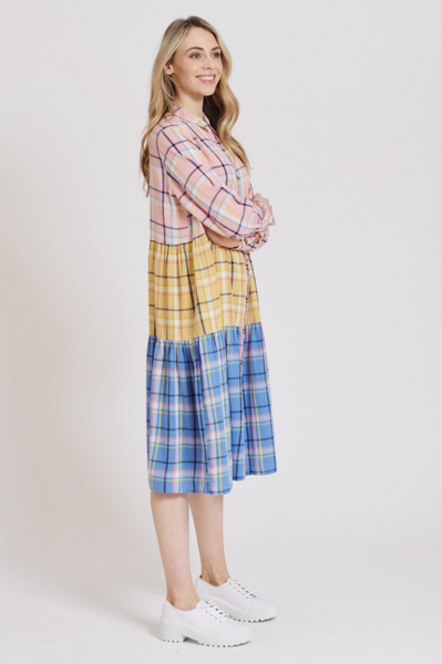 Hazel Dress- Peach Splice Check