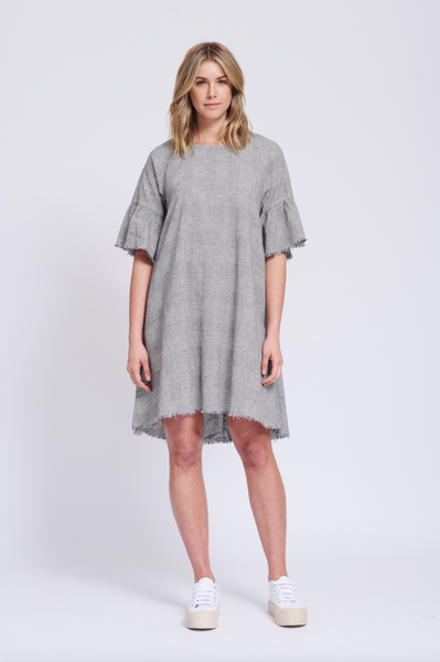 Check Frayed Edge Dress- Black Prince