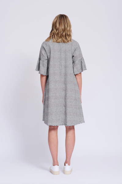 Check Frayed Edge Dress- Black Prince