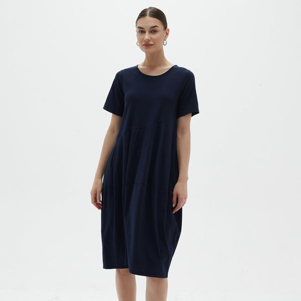 Short sleeve diagonal dress -deep navy