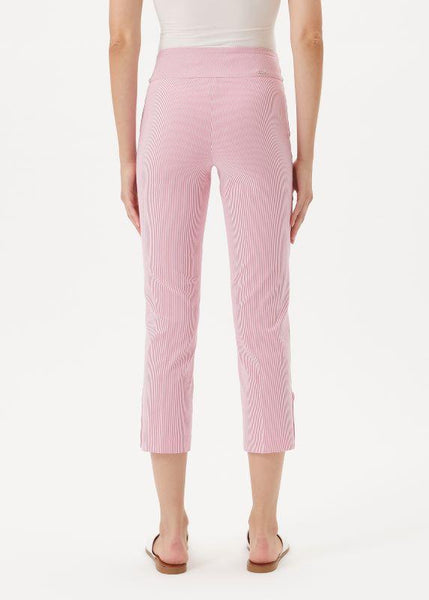 25inch Crop Pant with Button Detail in Pink White Stripe