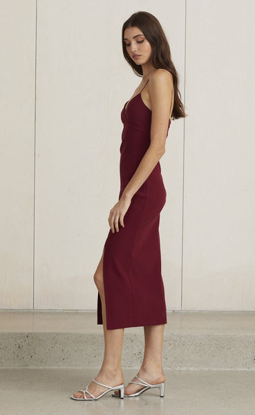 Lea Split Midi Dress- Burgundy