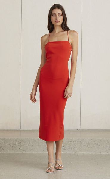 Lea Lace Up Midi Dress- Fire