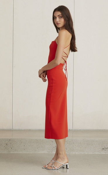 Lea Lace Up Midi Dress- Fire