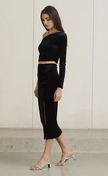 Velour Midi Skirt- Black