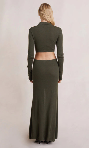 Mila Knit L/S Maxi Dress- Army