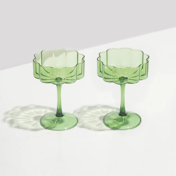 Two Wave Coupe Glasses- Green