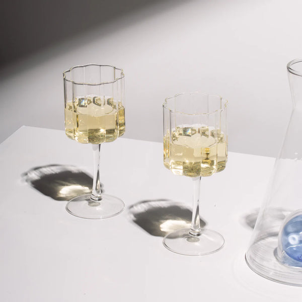 Two Wave Wine Glasses- Clear