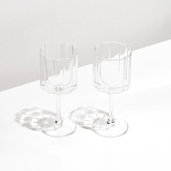 Two Wave Wine Glasses- Clear