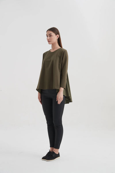 Pleat Back Combi Top- Khaki