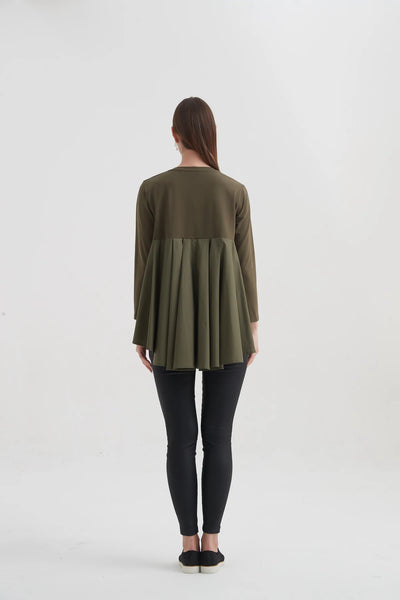 Pleat Back Combi Top- Khaki