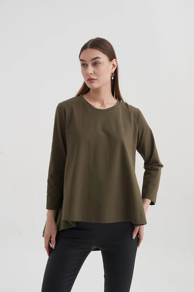 Pleat Back Combi Top- Khaki