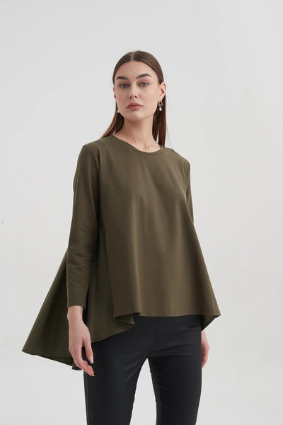 Pleat Back Combi Top- Khaki