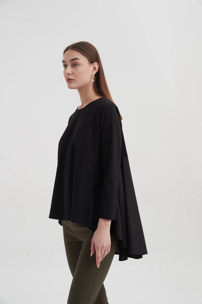 Pleat Back Combi Top- Black