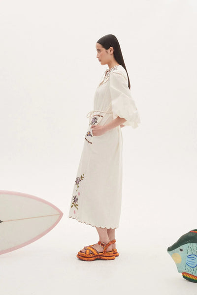 NELLY EMBROIDERED MIDI DRESS