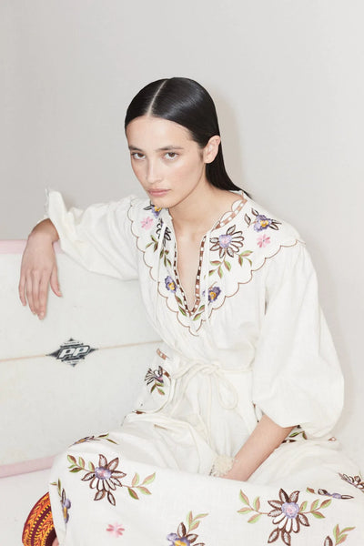 NELLY EMBROIDERED MIDI DRESS